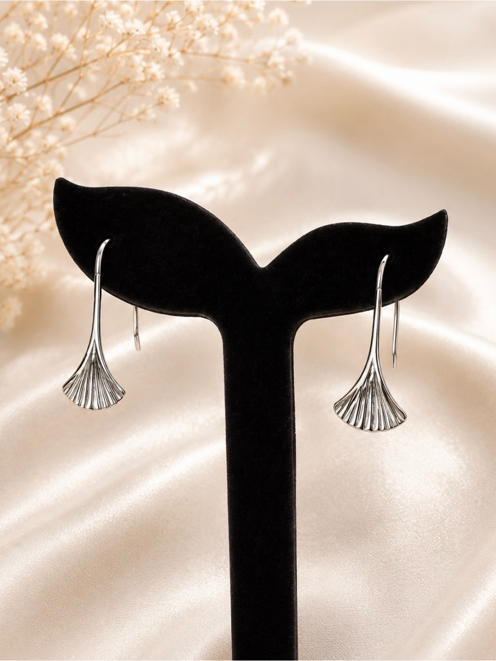 Sterling Silver Ginkgo Leaf Drop Earrings - Elegant Silver Jewelry